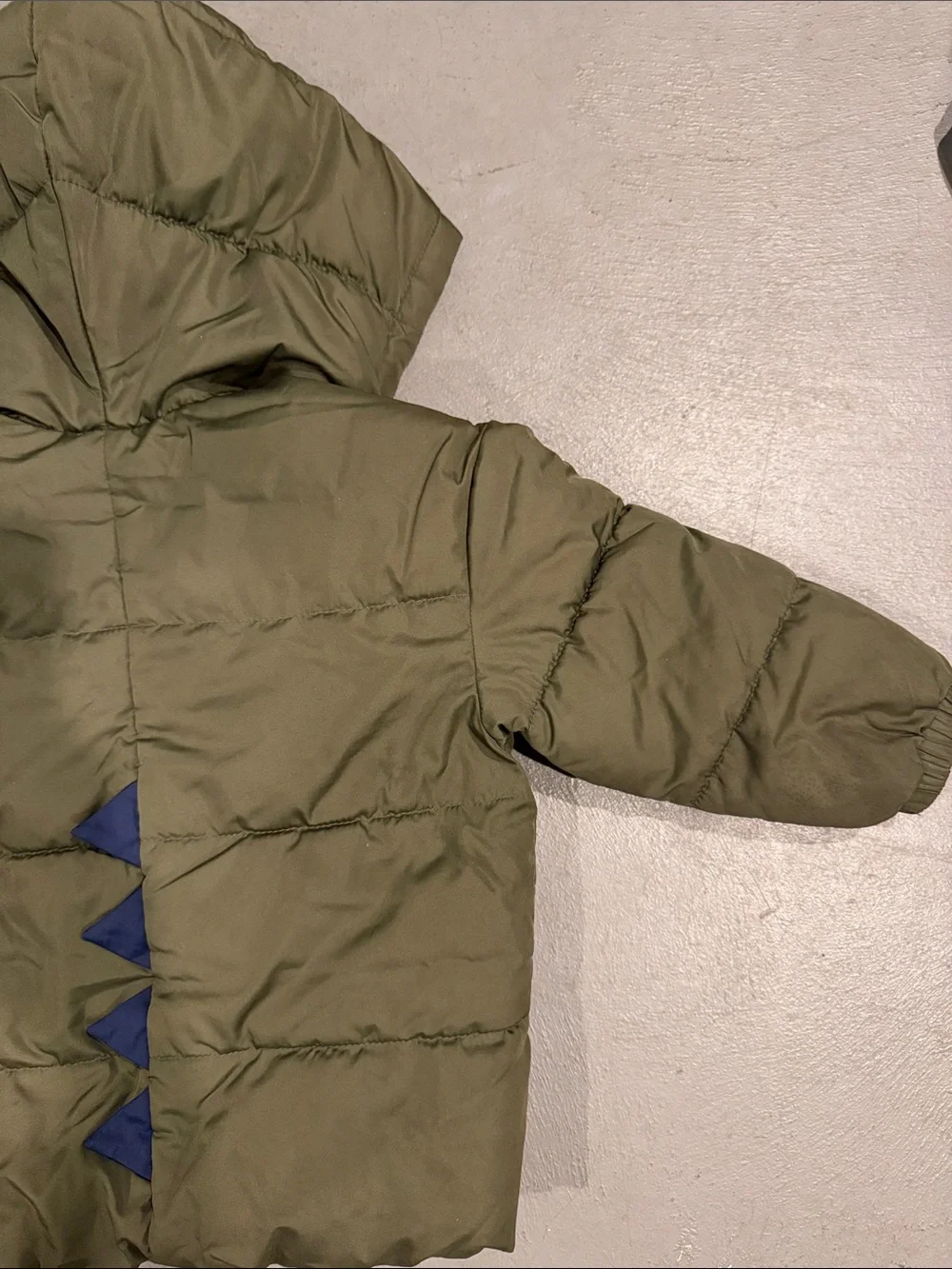 Old Navy Olive Green Toddler Puffer Jacket with Navy Pocket Accents